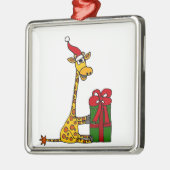 Funny Giraffe in Santa Hat-kerstontwerp Metalen Ornament (Links)