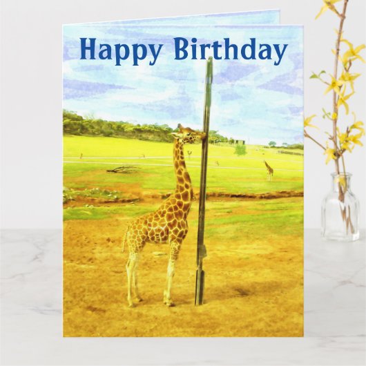 Funny Giraffe Jumbo Waterverf Birthday Kaart (Gele Bloem)