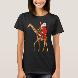 Funny Giraffe Lover Santa Riding Giraffe Kerstmis T-shirt