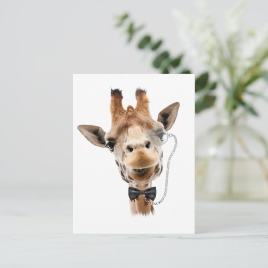 Funny Giraffe met Bowtie en Monocle Briefkaart (Staand voorkant)
