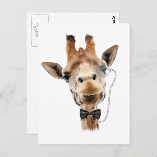 Funny Giraffe met Bowtie en Monocle Briefkaart (Voorkant / Achterkant)