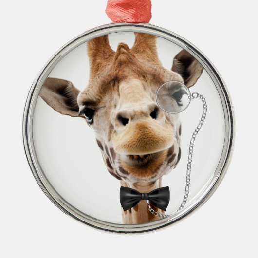 Funny Giraffe met Bowtie en Monocle Metalen Ornament (Voorkant)