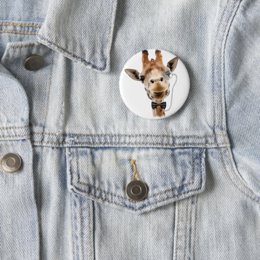 Funny Giraffe met Bowtie en Monocle Ronde Button 5,7 Cm (In situ)