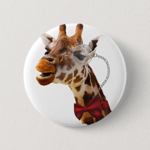Funny Giraffe met Bowtie en Monocle Ronde Button 5,7 Cm