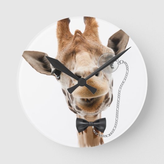 Funny Giraffe met Bowtie en Monocle Ronde Klok (Voorkant)