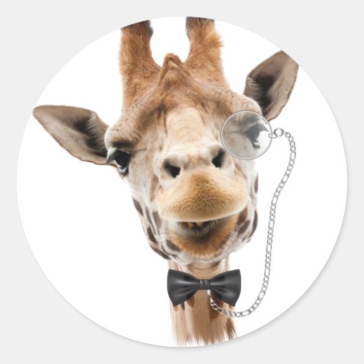 Funny Giraffe met Bowtie en Monocle Ronde Sticker (Voorkant)