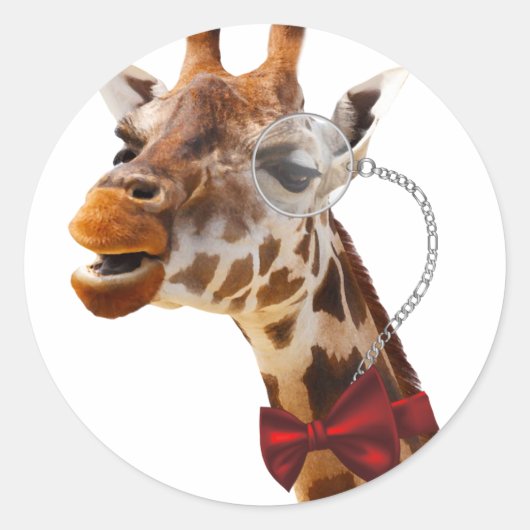 Funny Giraffe met Bowtie en Monocle Ronde Sticker (Voorkant)