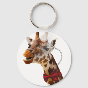 Funny Giraffe met Bowtie en Monocle Sleutelhanger