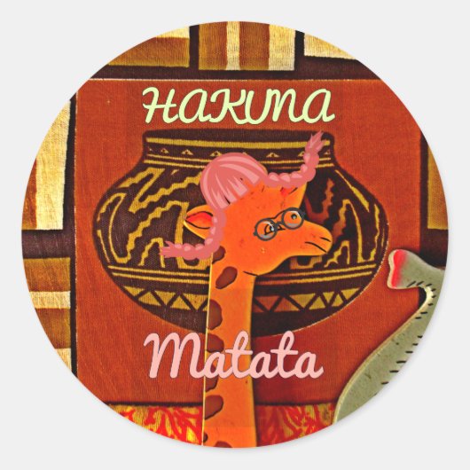 Funny Giraffe met coole tekst Hakuna Matata Ronde Sticker (Voorkant)