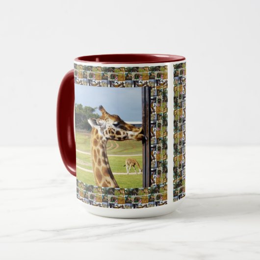 Funny Giraffe met Giraffe fotocollage Edging, Mok (Voorkant links)
