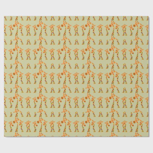 Funny Giraffe Primitive Art Wrapping Paper Cadeaupapier (Vlak)