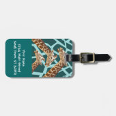 Funny Giraffe print Blauwgroen blauw dierenbescher Bagagelabel (Voorkant horizontaal)