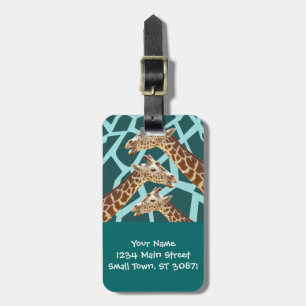 Funny Giraffe print Blauwgroen blauw dierenbescher Bagagelabel