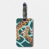 Funny Giraffe print Blauwgroen blauw dierenbescher Bagagelabel (Achterkant verticaal)