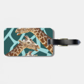 Funny Giraffe print Blauwgroen blauw dierenbescher Bagagelabel (Achterkant horizontaal)