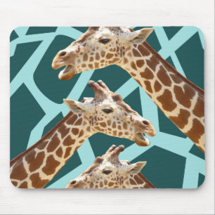 Funny Giraffe print Blauwgroen blauw dierenbescher Muismat