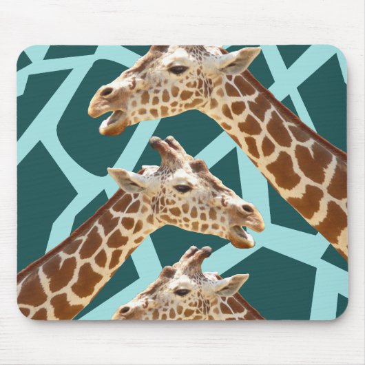 Funny Giraffe print Blauwgroen blauw dierenbescher Muismat (Voorkant)