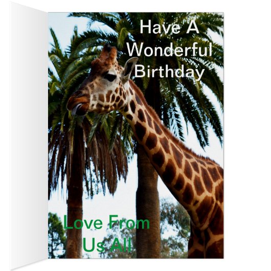 Funny Giraffe Raspberry, Birthday Kaart (Binnen (Rechts))