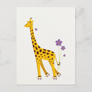 Funny Giraffe Roller Skating Briefkaart
