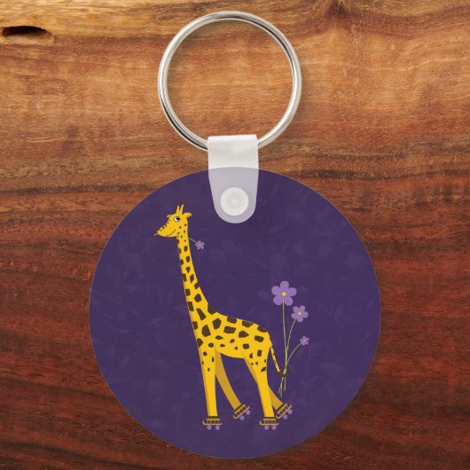 Funny Giraffe Roller Skating Paarse Sleutelhanger (Voorkant)