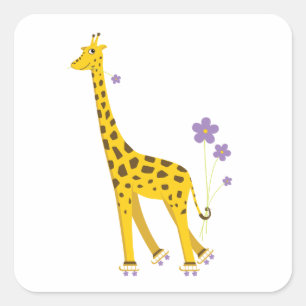 Funny Giraffe Roller Skating Vierkante Sticker