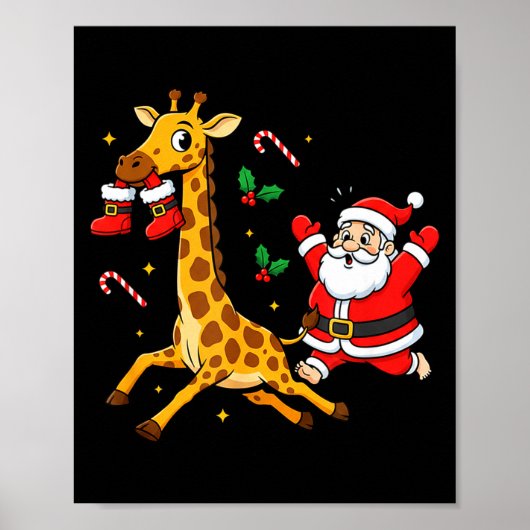 Funny Giraffe Santa Claus Boots Christmas Womens M Poster (Voorkant)
