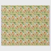 Funny Giraffe Santa Hat Holly Gold Wrapping Paper Cadeaupapier (Vlak)