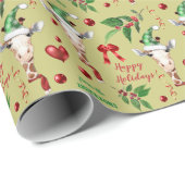 Funny Giraffe Santa Hat Holly Gold Wrapping Paper Cadeaupapier (Rol Hoek)