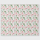 Funny Giraffe Santa Hat Holly Heart Cadeaupapier (Vlak)