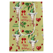 Funny Giraffe Santa Hat Holly Kerstmis Medium Cadeauzakje (Achterkant)