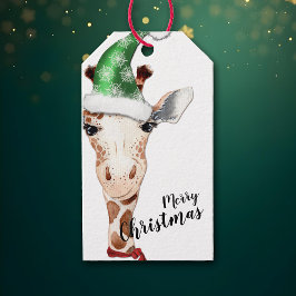 Funny Giraffe Santa Hat Kerstmis Cadeaulabel