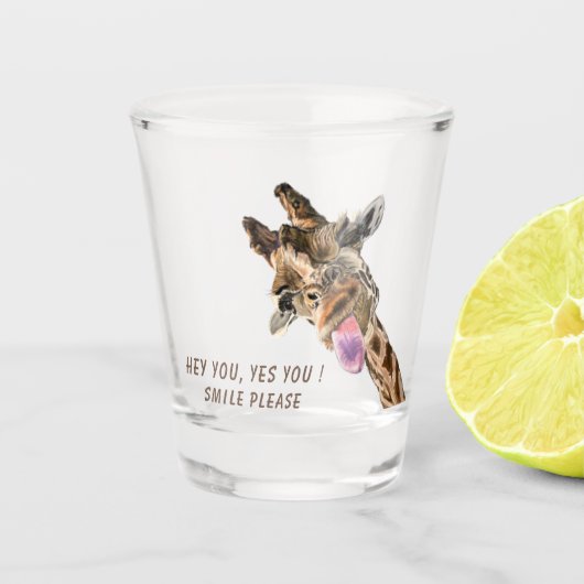 Funny Giraffe Shot Glass Smile - Aangepaste tekst Glas (Voorkant)