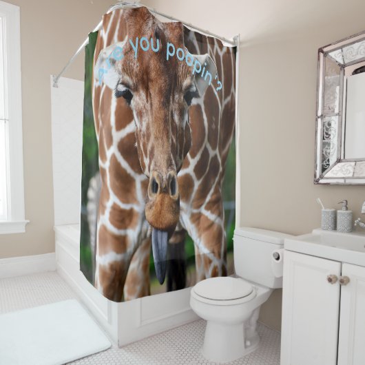 Funny Giraffe Shower Curtain “Are You Poopin’?” –  Douchegordijn (In situ)