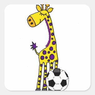 Funny Giraffe Spelen Voetbal cartoon Vierkante Sticker