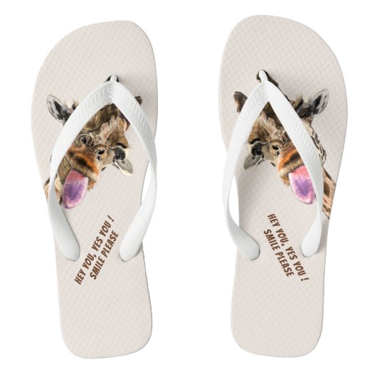 Funny Giraffe Teenslippers Smile - Aangepaste Teks (Voetbed)