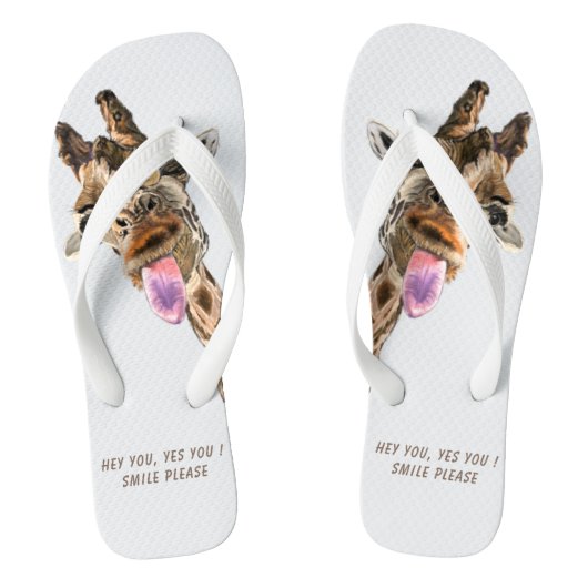 Funny Giraffe Teenslippers Smile - Aangepaste Teks (Voetbed)