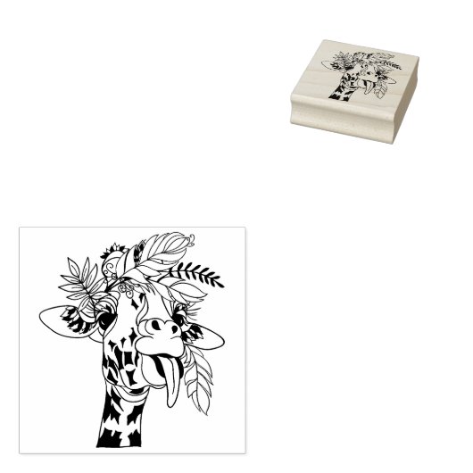 Funny Giraffe Tongue hand getekend Rubberstempel (Gestempeld)