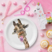 Funny Giraffe Tongue Out and Playful Wink - Fun Papieren Bordje (Feest)