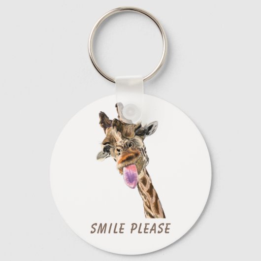 Funny Giraffe Tongue Out and Playful Wink - Fun Sleutelhanger (Voorkant)