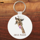 Funny Giraffe Tongue Out and Playful Wink - Fun Sleutelhanger (Voorkant)