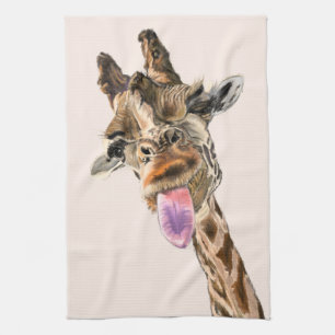 Funny Giraffe Tongue Out and Playful Wink - Fun Theedoek
