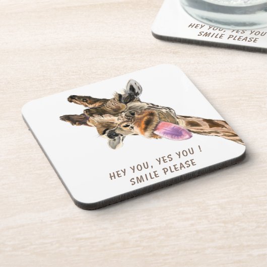 Funny Giraffe Tongue Out and Playful Wink - Smile Bier Onderzetter (Linkerzijde)