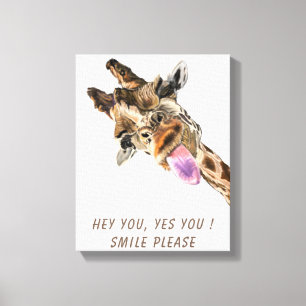 Funny Giraffe Tongue Out and Playful Wink - Smile  Canvas Afdruk