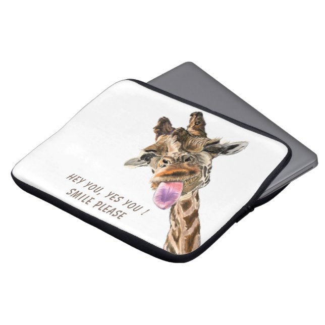 Funny Giraffe Tongue Out and Playful Wink - Smile  Laptop Sleeve (Voorkant top)