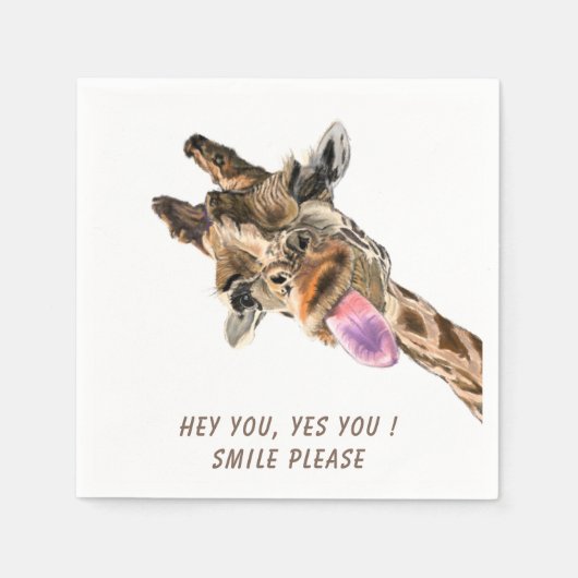 Funny Giraffe Tongue Out and Playful Wink - Smile Servet (Voorkant)