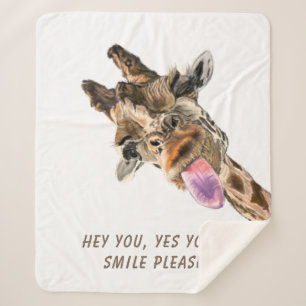 Funny Giraffe Tongue Out and Playful Wink - Smile  Sherpa Deken