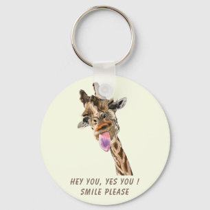 Funny Giraffe Tongue Out and Playful Wink - Smile Sleutelhanger