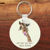 Funny Giraffe Tongue Out and Playful Wink - Smile Sleutelhanger (Voorkant)