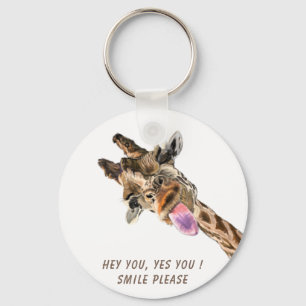 Funny Giraffe Tongue Out and Playful Wink - Smile Sleutelhanger