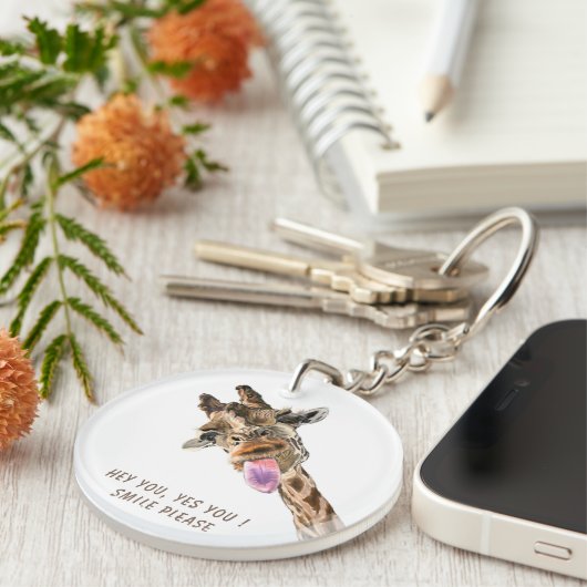 Funny Giraffe Tongue Out and Playful Wink - Smile Sleutelhanger (Voorkant Rechts)